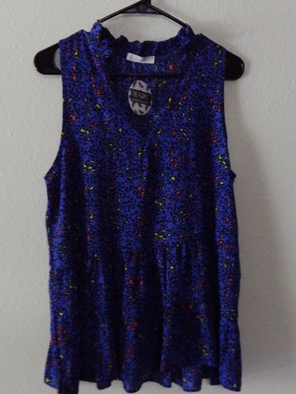 Sleeveless Ruffle-Trim Printed Peplum Top in Bright Blue